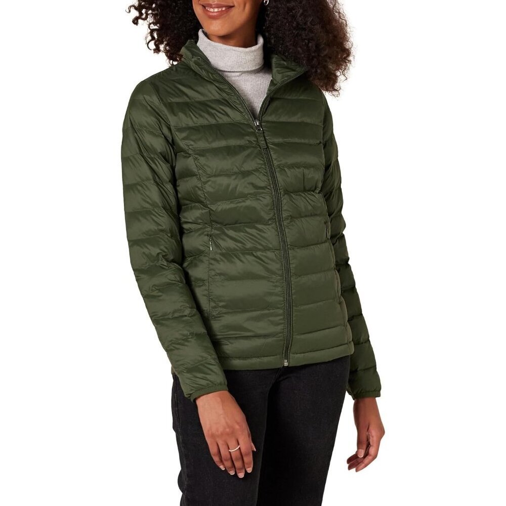 Women's Dark  olive Lightweight Long-Sleeve Water-Resistant  Puffer Jacket